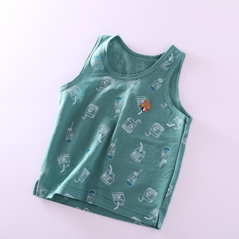 . Thin gỗ bông vest cậu bé không tay t-shirt bé lưới rỗng trẻ em mất T nhỏ và vừa chiếc váy trẻ em mùa hè.