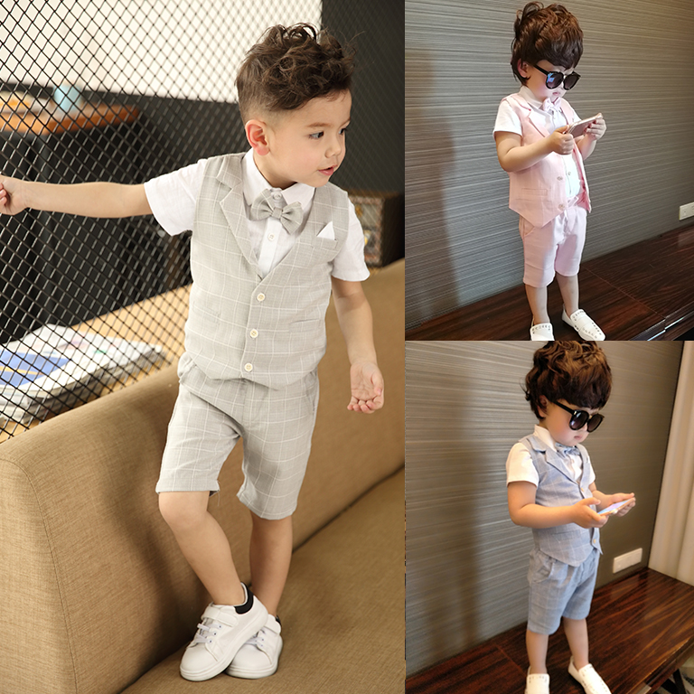 Children's small suit suit Boy three-piece set Short-sleeved suit Baby summer child British handsome flower girl dress