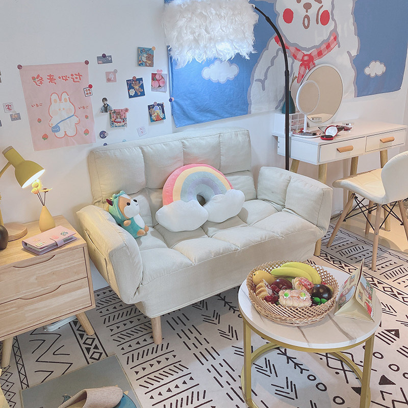 Lazy cloth folding small sofa single double network red comfortable bedroom tatami easy leisure thickening multi-function