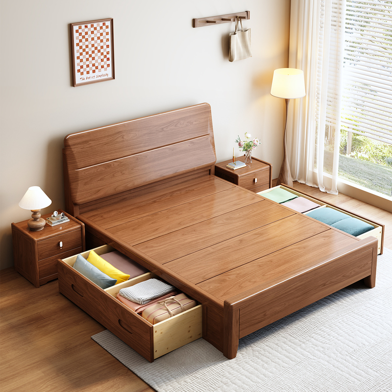 All Solid Wood Bed 1.2m Storage Bed 1.35m Small Apartment Solid Wood Bed Modern Simple Walnut Drawer Storage Bed All Solid Wood Bed 1.2m Storage Bed 1.35m Small Apartment Solid Wood Bed Modern Simple Walnut Drawer Storage Bed