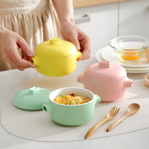 Ceramic household steamed custard stew pot with lid Baby food steamed egg bowl Binaural birds nest baking bowl high temperature resistance