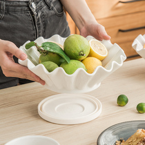 Household Nordic drain fruit plate Ceramic living room coffee table Japanese creative snack plate Fruit basket Simple fruit basin Net Red