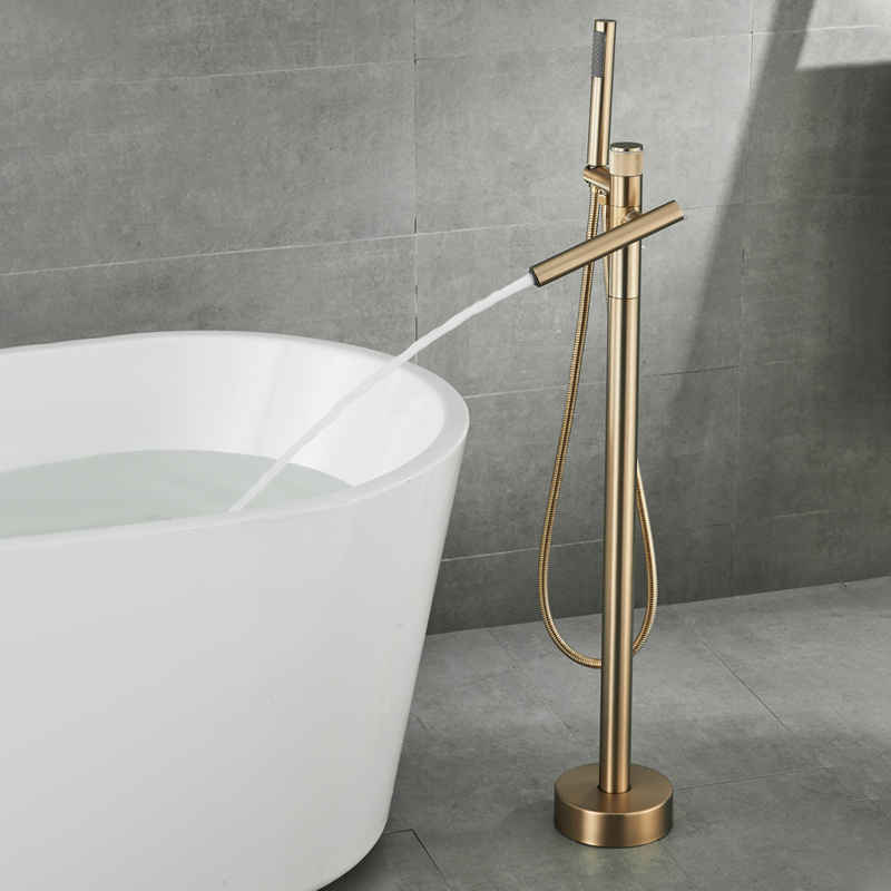 All-Copper Floor-Standing Bathtub Faucet, Hot and Cold Vertical Tub-Side Wooden Barrel Hotel Bathroom Home Shower Head All-Copper Floor-Standing Bathtub Faucet, Hot and Cold Vertical Tub-Side Wooden Barrel Hotel Bathroom Home Shower Head