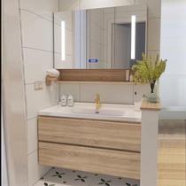 New 2023 Japanese solid wood bathroom cabinet smart bathroom set hand wash face ceramic integrated basin combination bathroom