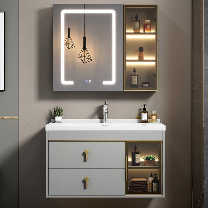 New 2023 High-end Integrated Rock Board Bath Room Cabinet Combo Modern Minima Smart Mate Washbasin Cabinet Combo Hygiene-Taobao