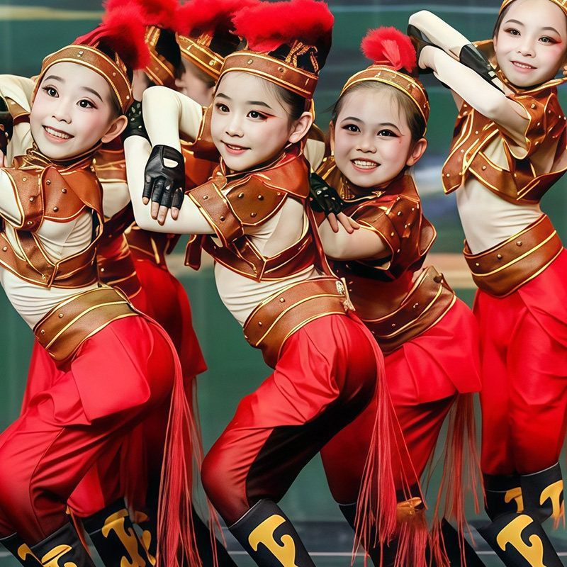 Children's Galloping Horse Performance Costume, Mongolian Dance Performance Costume, Galloping Horse Equestrian Performance Costume, Golden Suit
