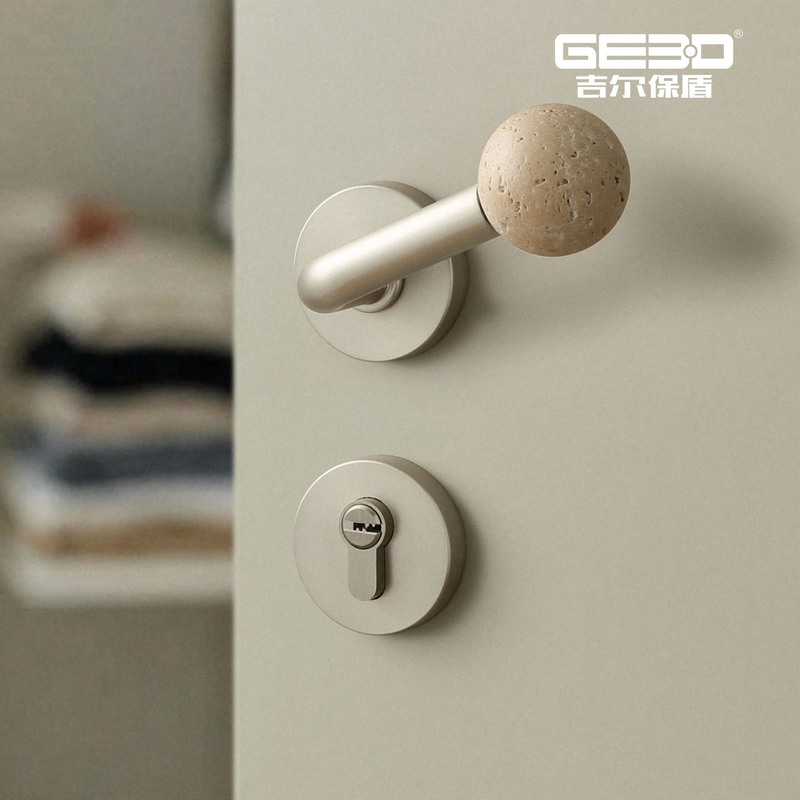Gilbao Shield Natural Travertine Door Lock Indoor Bedroom Silent Magnetic Room Door Lock Antique Style Retro Door Handle