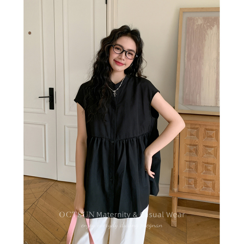Maternity Shirt, New Summer Style Shirt, Stylish Large Size Small V-Neck, Breastfeeding-Friendly Sleeveless Babydoll Shirt, Solid Color Top Maternity Shirt, New Summer Style Shirt, Stylish Large Size Small V-Neck, Breastfeeding-Friendly Sleeveless Babydoll Shirt, Solid Color Top