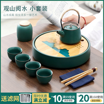 Susu Kung Fu tea set Small set home Japanese simple ceramic teapot tea cup set tea tray whole set of travel tea set