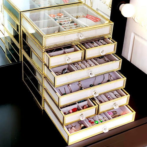 Ретро стеклянная коробка для хранения, коробочка для хранения, настольный туалетный столик