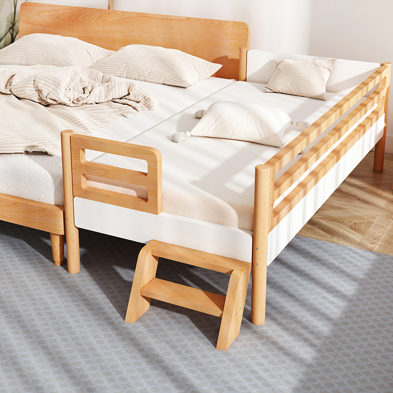 Solid Wood splicing bed baby children's bed boy with guardrail beech wood wide crib simple bedside splicing big bed