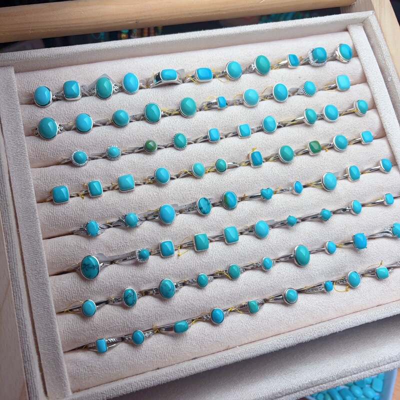 Hubei Shiyuan Raw Turquoise Ring, S925 Silver Inlaid Exquisite Ring, Fashionable and Simple Couple's Style, Guaranteed Authentic Hubei Shiyuan Raw Turquoise Ring, S925 Silver Inlaid Exquisite Ring, Fashionable and Simple Couple's Style, Guaranteed Authentic