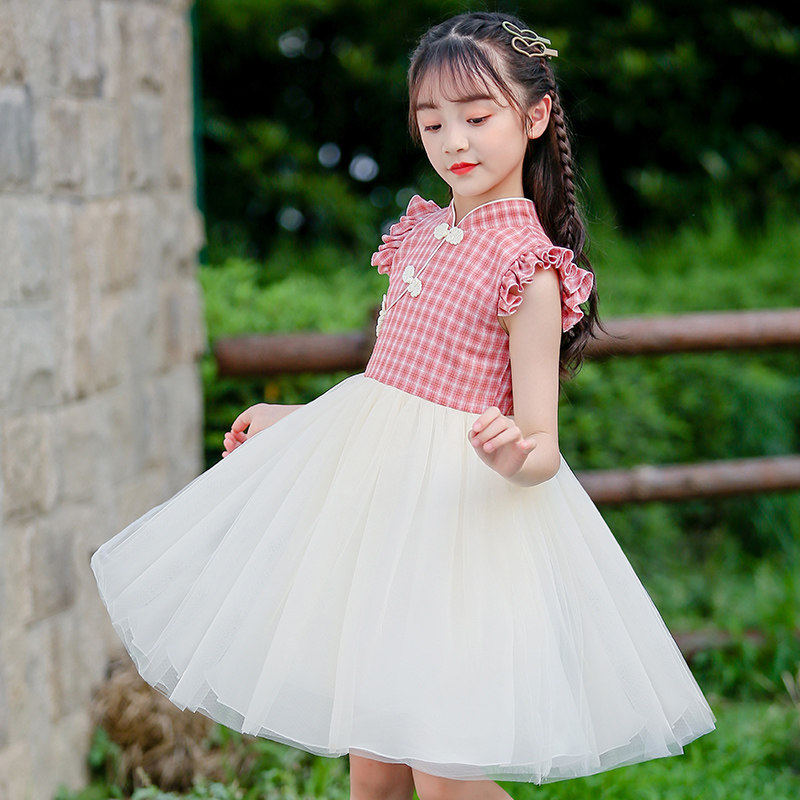Girls cheongsam Summer modified baby princess dress children childrens skirt Summer foreign style new dress pure cotton