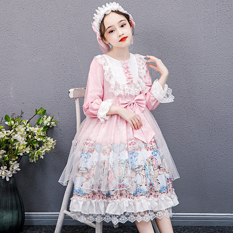 Girls Lolita dress Girls lolita lolita skirt Long sleeve Childrens medium big childrens foreign princess skirt