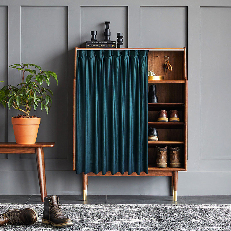 Wardrobe cover curtain slide rail self-adhesive free punching fitting room curtain open shoe cabinet cloakroom dust curtain door curtain