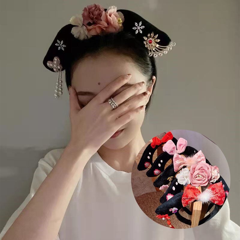 Flag head court style plush headband girl wash face hairpin Gege princess girl noble concubine ancient Tang costume hair accessories