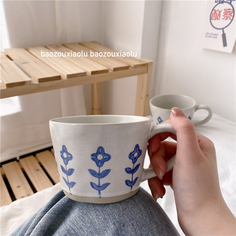 Retro Art Fan Brief About Large Capacity Small Orchid Mark Cup Coarse Pottery Nostalgic Personality Water Cup Breakfast Coffee Cup