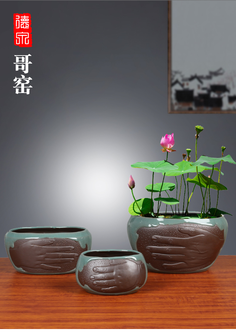 Ceramic hydroponic flower pot copper bowl lotus lotus grass withered lotus refers to no Kong Hua fish scenery new suit