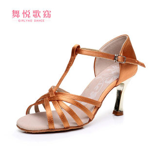 2024 New Electroplated Stiletto Heel T-Strap Women's Soft Bottom National Standard Latin Dance Style Dancing Sandals in Stock