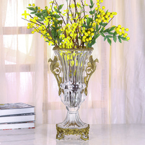 Eurostyle crystal glass vase upscale living room Xuanguan transparent flower arrangement American lavish floral floral decoration pendulum pieces