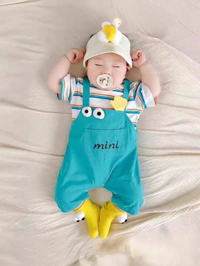 奥莱清仓婴幼儿夏装超萌洋气短袖连体哈衣男宝宝帅气薄款假两件外