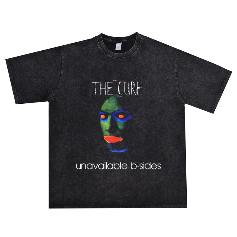 Printed Metal Rock Band the Cure Heavy-Duty Short-Sleeve T-Shirt Loose Vintage American Hip-Hop Style