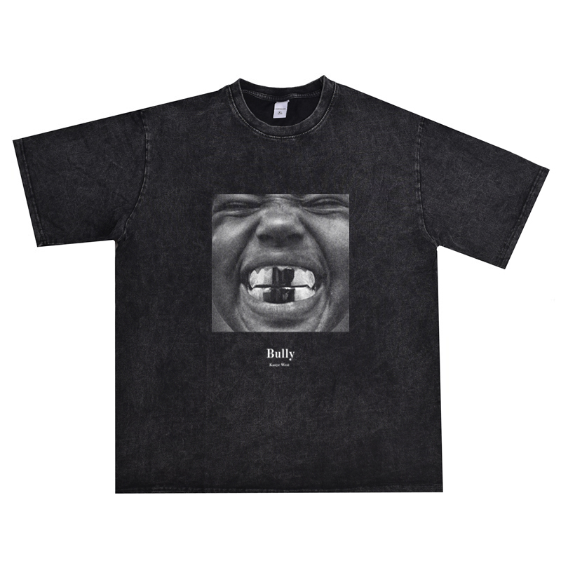 Printed Bully Singer Kanye West Heavyweight Solid Color Short-Sleeve Printed T-Shirt Vintage Loose Fit
