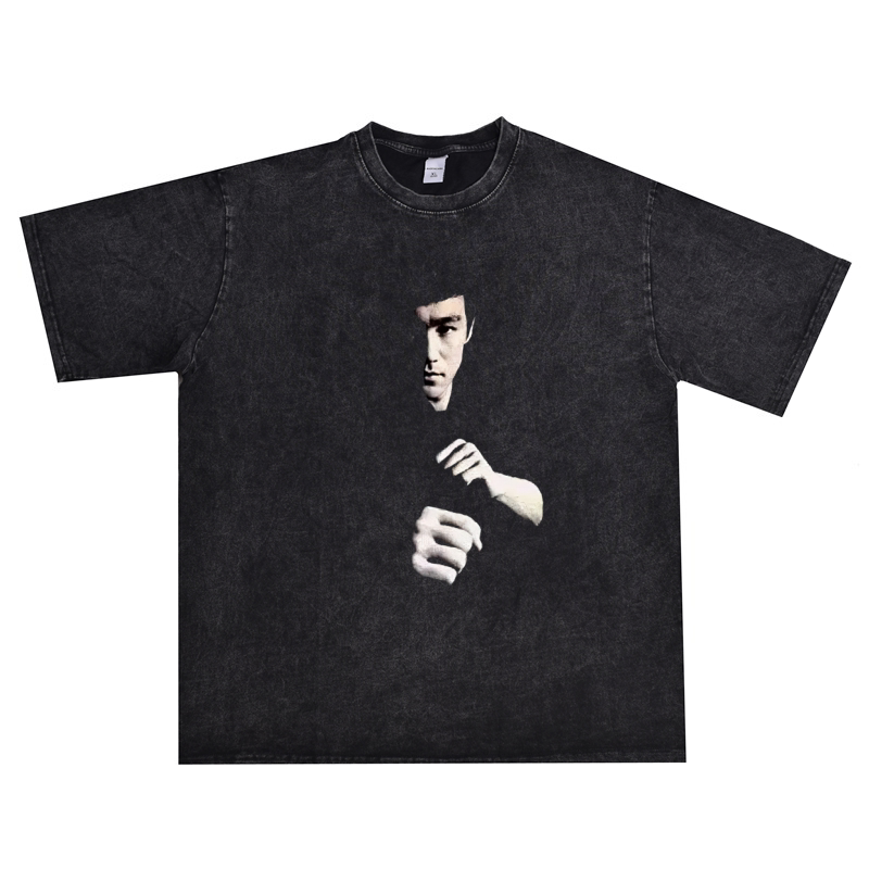 Digital Direct-Print Bruce Lee Character Action Print T-Shirt, Loose Fit, Round Neck, Short Sleeves, Pure Cotton, Heavyweight, Vintage Digital Direct-Print Bruce Lee Character Action Print T-Shirt, Loose Fit, Round Neck, Short Sleeves, Pure Cotton, Heavyweight, Vintage