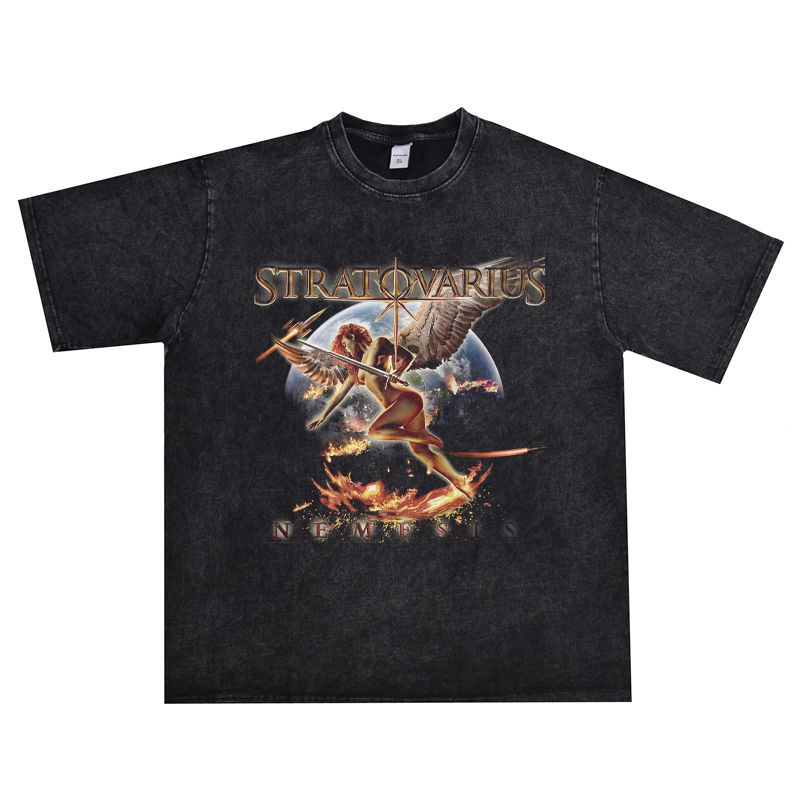 Screen-Printed Heavy Metal Band Stratovarius Rock Heavy-Duty Short-Sleeve T-Shirt Vintage American Loose Fit Screen-Printed Heavy Metal Band Stratovarius Rock Heavy-Duty Short-Sleeve T-Shirt Vintage American Loose Fit