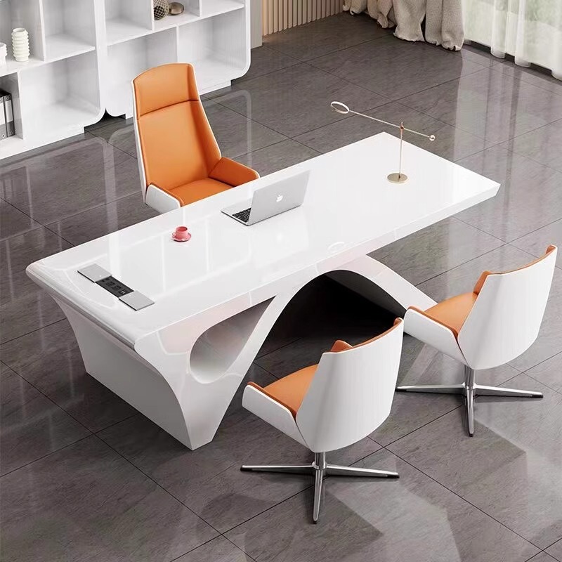 Painted Manager's Desk, Supervisor's Desk and Chair, Boss's Desk, Simple Modern White Office Desk, Beauty Salon, Medical Beauty Consultation Desk