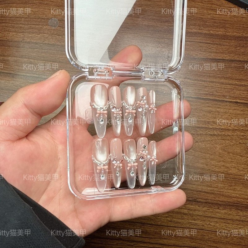 Kitty Cat Nail Art Real Shot Christmas Bow Tie Wearable Nails High-End Nail Stickers Removable Fake Nails That Enhance Complexion