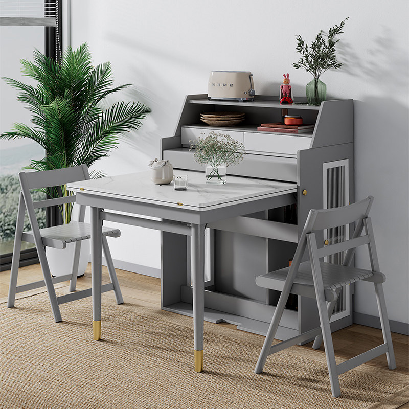 Nordic Solid Wood Folding Table Dining Table Dining Cabinet Integrated Multifunction Telescopic Invisible Dining Table Home small family Type
