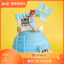Baking Cake Decoration Girl Birthday Doll Honey Peach Dress Blue Dress Na Na Girl Back Rabbit Bunny Bag Dessert Plugin
