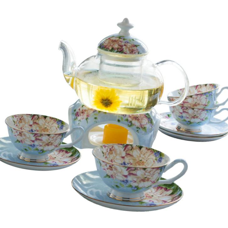 Flower teapot set fruit teapot flower teacup household English afternoon tea tea set European glass kettle heat resistant candle