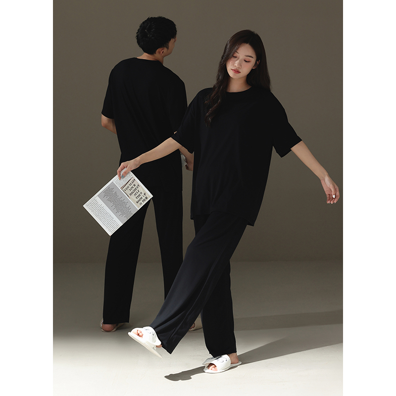 [Cool Feeling] Modal Couple Pajamas Women's Summer Short-Sleeve Long Pants Casual Plus Size Men's Homewear Set
