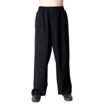 Pap-age Taiji pants Spring and summer loose pure cotton band tai chi clothing black XL