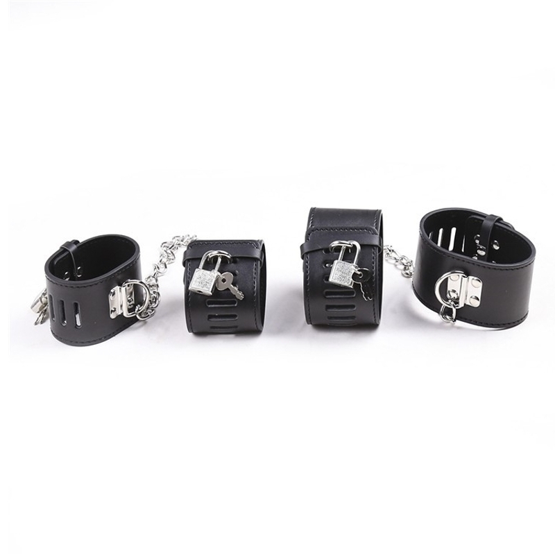 Sexy adult products leather props couple black lock binding hand buckle toy bondage sexiness