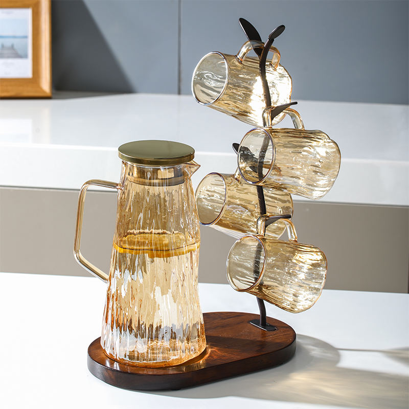 Glacier light luxury with rack cold kettle high temperature heat-resistant glass cold kettle home living room water cup set high value