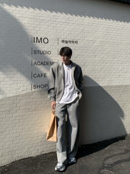 Hope Shop Korean Style Autumn Stand-Up Collar Casual Loose Jacket + Elastic Waist Straight-Leg Pants Two-Piece Set for Men