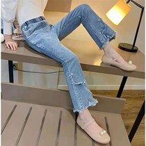 Childrens clothing 2022 Spring and autumn new girls foreign air CUHK childrens baby horn pants to repair with casual long pants