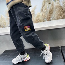 Boy Autumn Winter Clothing Jeans 2022 New Tide Children Plus Suede Thickening Long Pants A Large Child Integrated Suede Pants