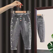 2022 Spring Autumn Clothing Childrens Jeans Female Baby Casual Long Pants Little Girl Autumn Clothes Outside Wearing Fashion Han Edition Elastic