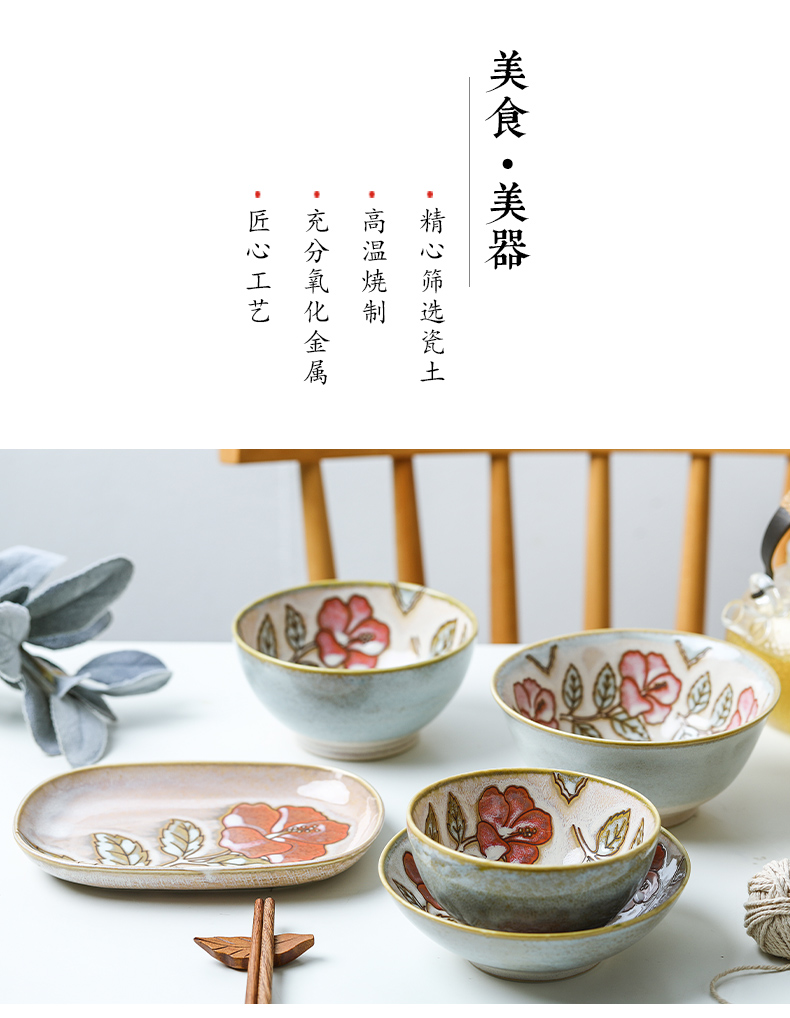 Japan 's imports of ceramic tableware red red flower bowl under the glaze color porringer rainbow such use a Japanese home