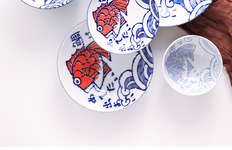 The deer field'm Japanese import under The glaze color tableware bream fish dishes Japanese and wind porcelain sets