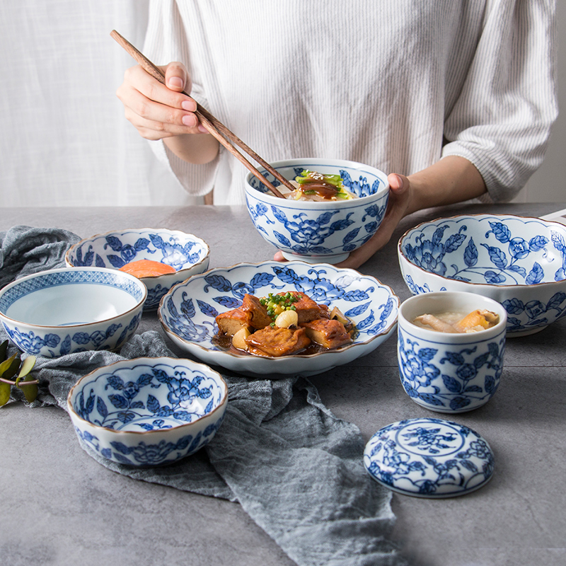 Blue camellia rice bowl bowl imported from Japan Japanese creative rainbow such as bowl and wind tableware of pottery and porcelain household salad bowl