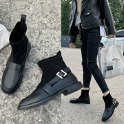 Booties nữ mùa xuân và mùa thu đơn boot 2019 sinh viên mới Thời trang Hàn Quốc hoang dã dày với vớ gió Anh Martin - Giày ống