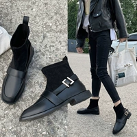 Booties nữ mùa xuân và mùa thu đơn boot 2019 sinh viên mới Thời trang Hàn Quốc hoang dã dày với vớ gió Anh Martin - Giày ống bốt cổ ngắn