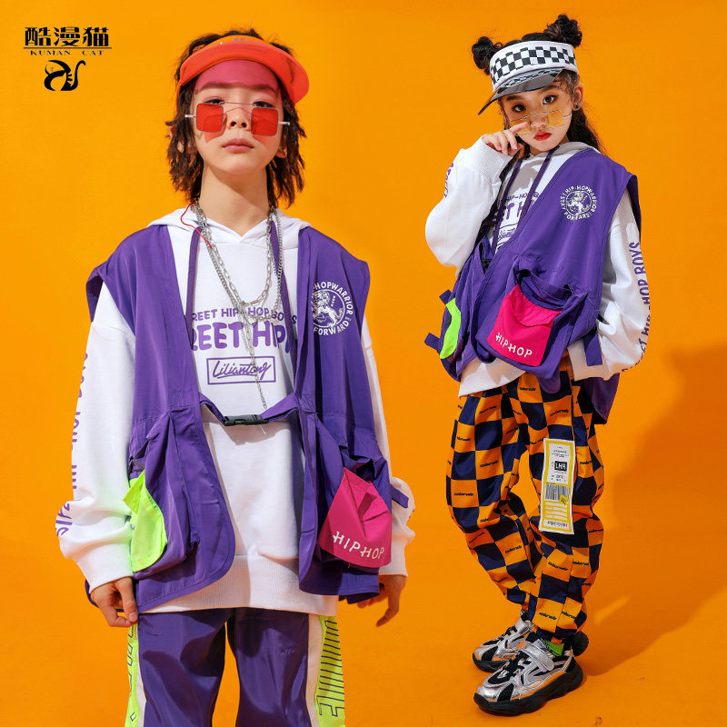 Boys hip-hop suit kids suit hiphop hip-hop costume girls handsome jazz dance costume toddler trendy outfit