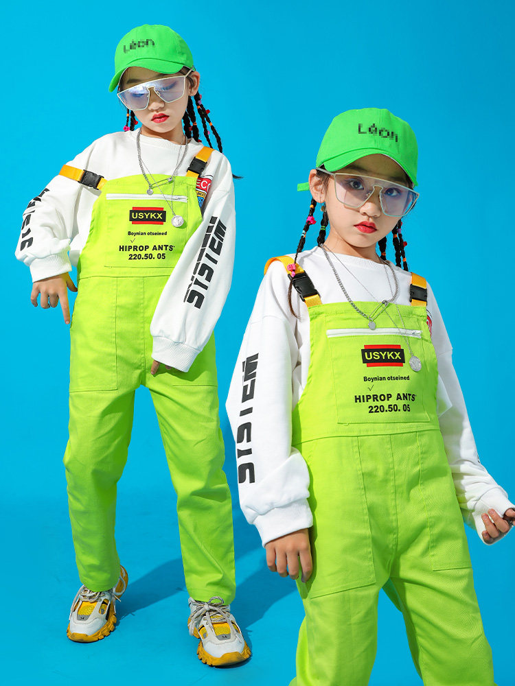 Girls ' hiphop hip-hop hip-hop dance suit Drum set performance suit Children's jazz dance performance suit Baby bag pants tide suit