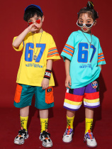 Childrens short-sleeved street dance suit girl hip-hop hiphop performance suit boy loose trend jazz dance costume